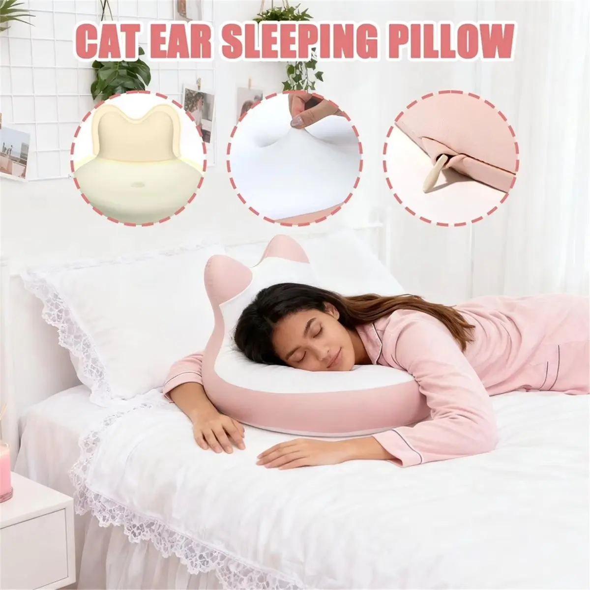 2026 Trend Prone Pillow for Bed All Position Cat Ear Shape Prone Down Sleeping Reading Pillow for Women Men Adults Seniors A