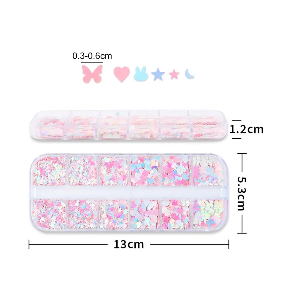 Mermaid Iridescent Glitter Nail Sequin 12 Grids Star Moon Heart Rabbit Butterfly Shape Shiny Nail Art Sequins Various Styles Man