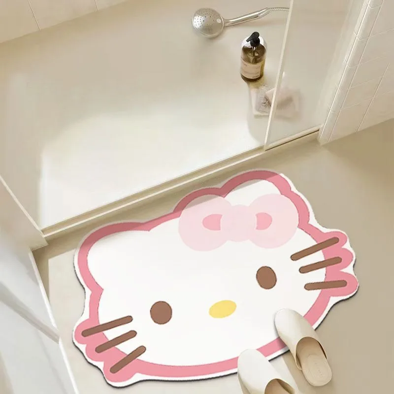 Cute Sanrio Hellokitty Household Diatom Mud Floor Mat Bathroom Water-Absorbent Non-Slip Kawaii Cartoon Bathroom Door Mat 40X60Cm