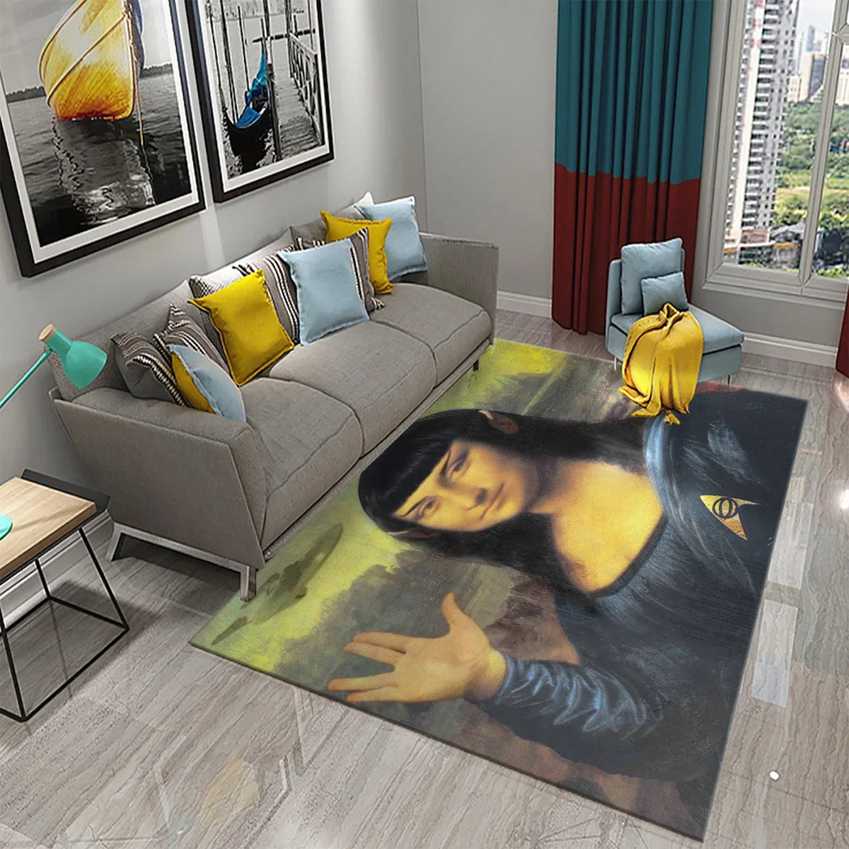 Funny Mona Lisa Oil Painting Carpet Home Decor Painting Mat for Living Room Bedroom Kitchen Bathroom Non-slip Floor Area Mats