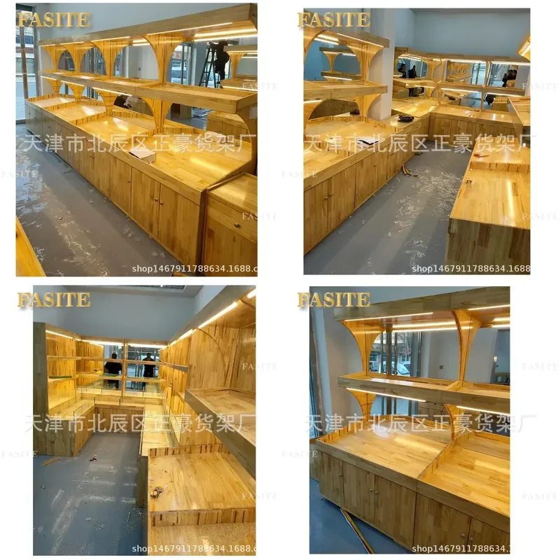 For Supermarket Wooden Snack Display Shelf Bulk Dried Fruit Candy Biscuit Cabinet Food Storage Rack Middle Island Stand