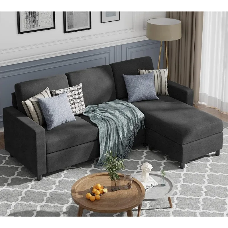 Convertible Sectional Sofas Couches for Living Room, L Shaped Couch with Storage Ottoman, Small Sectional 3 Seater Sofa