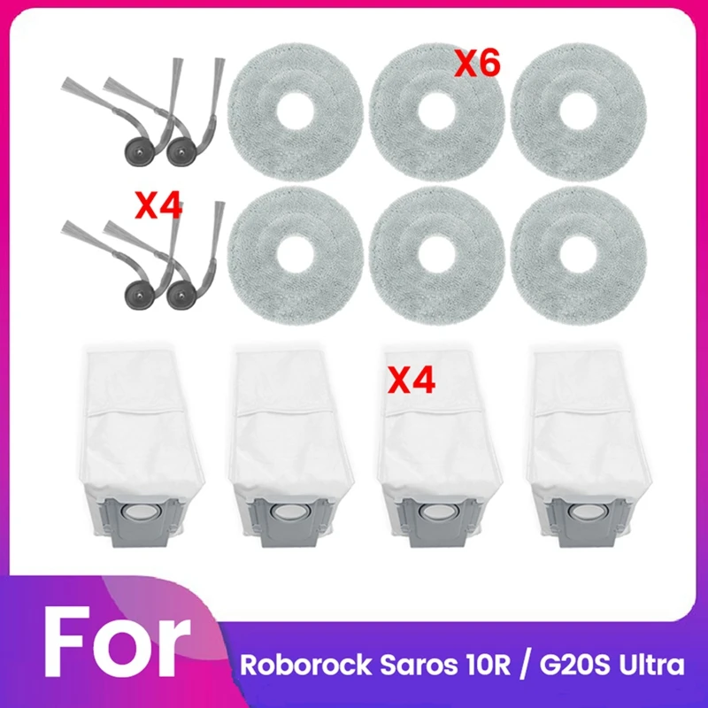 

14PCS For Roborock Saros 10R / G20S Ultra Vacuum Cleaner Parts Washable Side Brush Mop Cloth Dust Bag Accessories