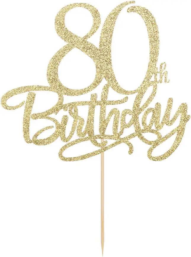 كعكة عيد الميلاد الثامن عشر الذهبية السعيدة، مرحبا 80، يهتف إلى 80 عامًا، 80 وديكور حفلات رائع (80) #2