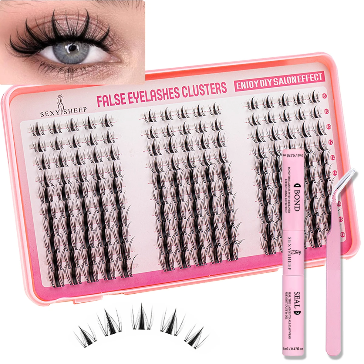 Extensiones de racimos de libros de pestañas individuales, Kit de extensión de pestañas postizas DIY con unión y sello de pestañas, pinzas para pestañas