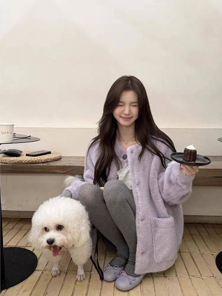 

Faionable фиолетовая шикарная верхняя одежда, женское корейское пальто Sle ort, уникальное красивое повседневное свободное зимнее платье с вышивкой