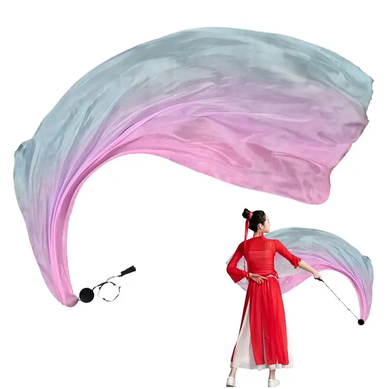 Silk Scarf with Ball Colorful Silk Flag Ribbon Streamer Belly Dance Practice Stage 200x80cm Veil Customized Color New