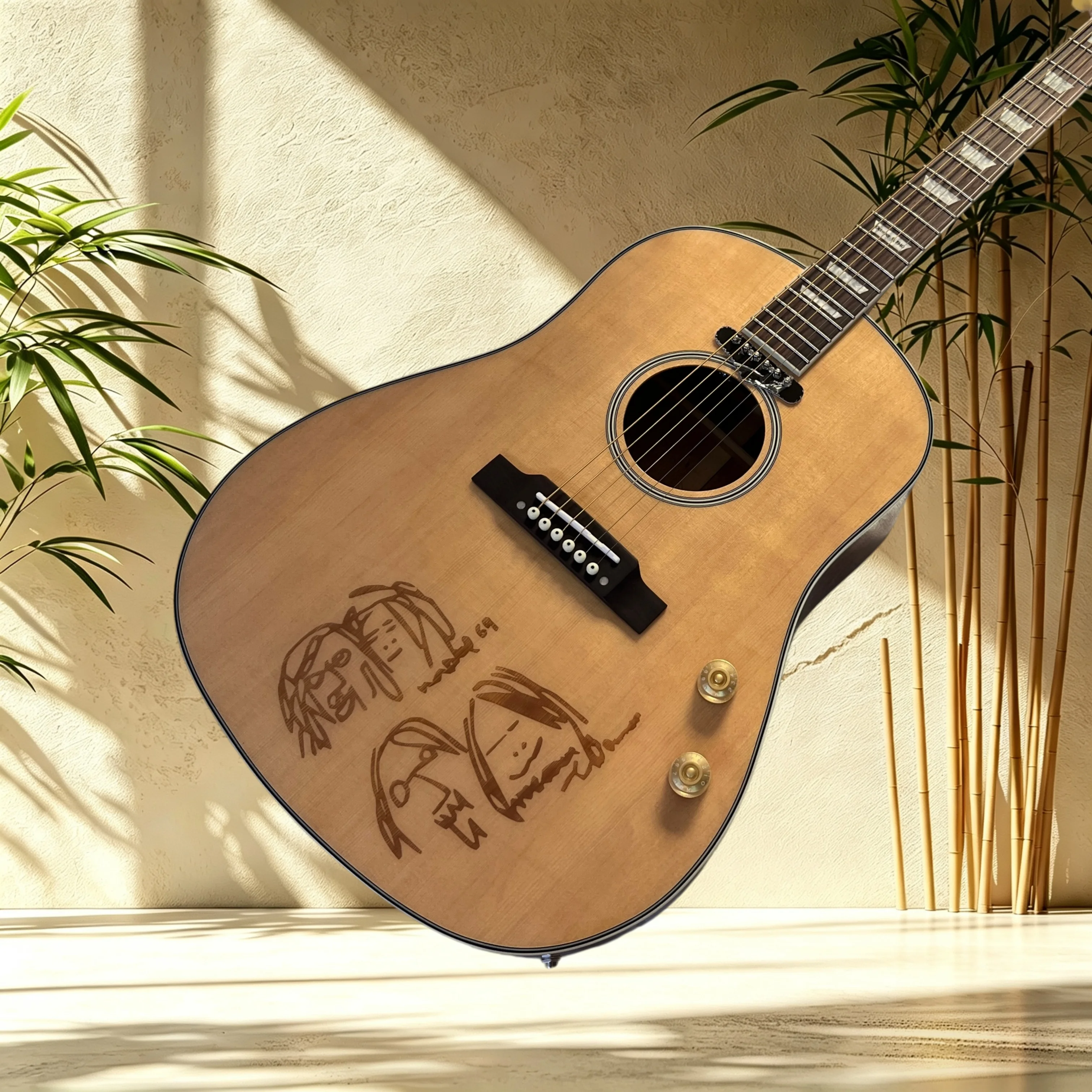 J160 Natural Electric Acoustic Guitar Spruce Top Rosewood Back Sides Built in Pickup Engraved Pattern Singing Fingerstyle