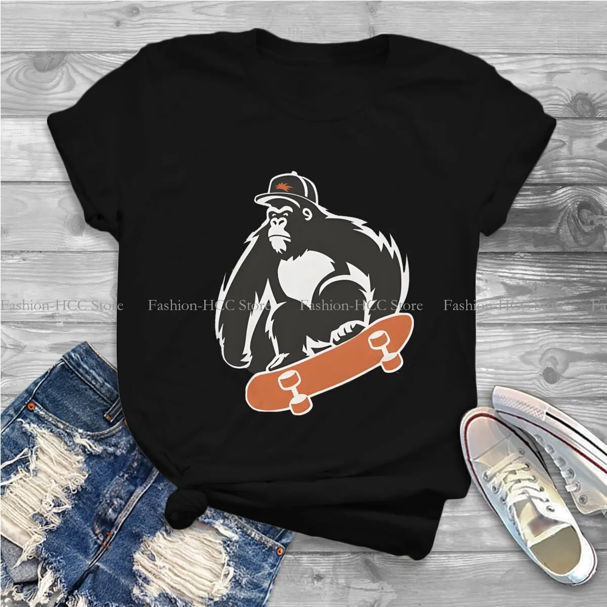 Skateboard Grafisch Polyester Tshirt Aap Stijl Streetwear Comfortabele T-Shirt Dames