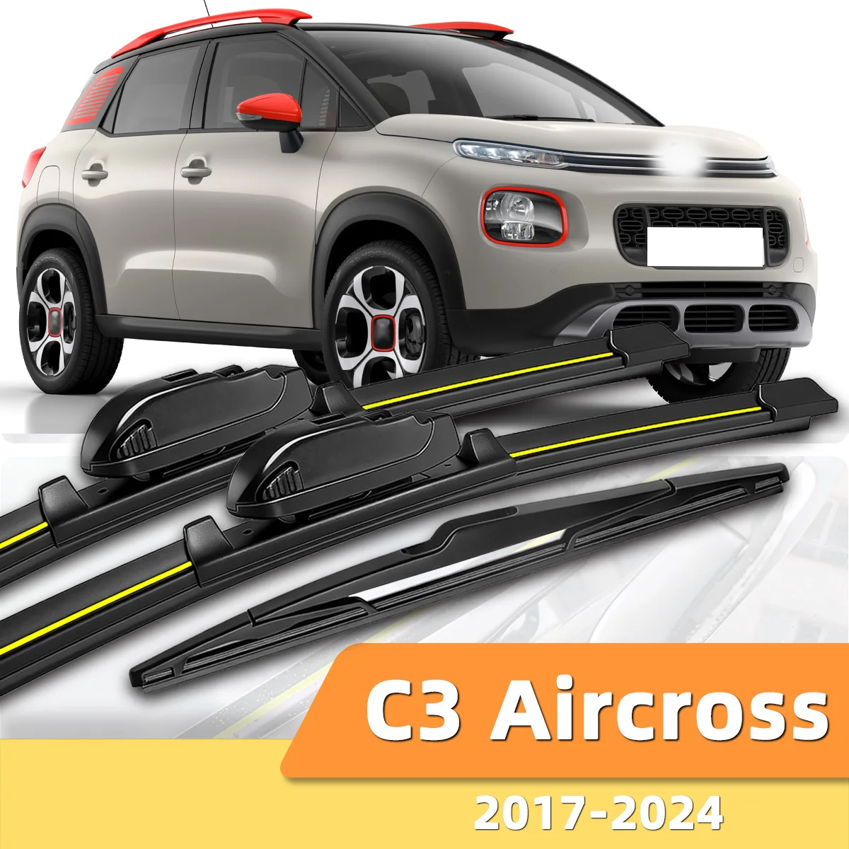 3 Stück Scheibenwischer vorne und hinten, geeignet für Citroen C3 Aircross 2017–2024, Kfz-Windschutzscheiben-Zubehör 2019 2022