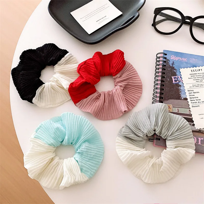

13cm Woman Large Two Color patchwork Wrinkle Elastics Hair Band Scrunchies Girls Hair Ties Lady Ponytail Hold Hair Accessories