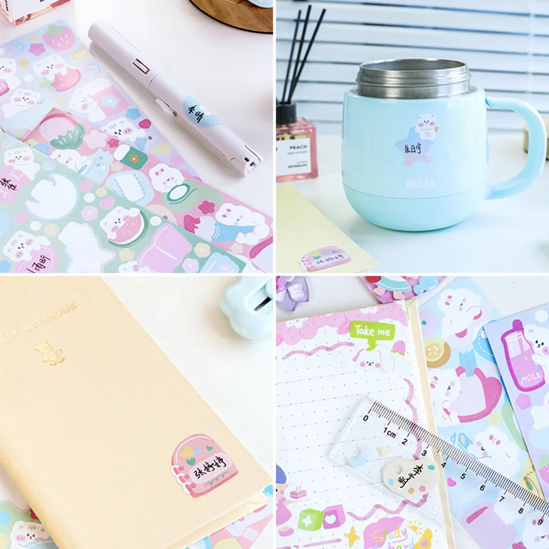 MOHAMM 4 Sheets Cute Writable Name Labels Sticker for Marking Objects Kids School Essentials Diary Stationery Material