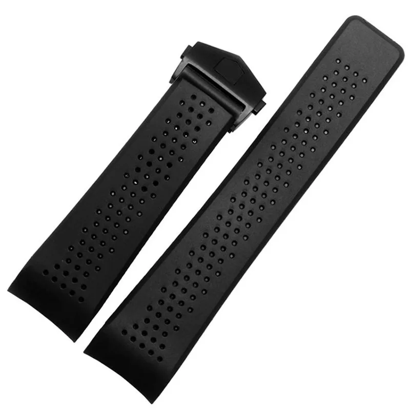 Classic luxury rubber watchband for TAG HEUER Wrist band with stainless steel deployment buckle 20mm 22mm black blue straps