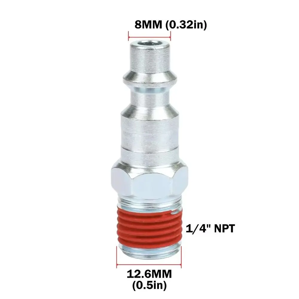 5Pcs Metal Pneumatic Connector US Type Coated With Glue Hose Quick Connector with 1/4in NPT Male Thread Air Hose Adapter Plug