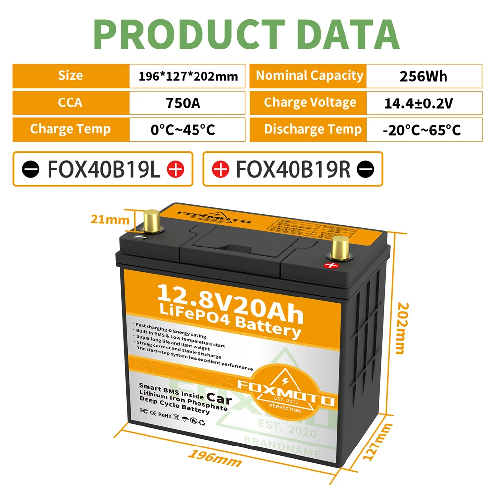 LIFEPO4 Engine Battery 12V 20Ah 60A 80Ah BMS Board Car Starter Battery Lithium Iron Phosphate Batteries Lighter Battery Pack