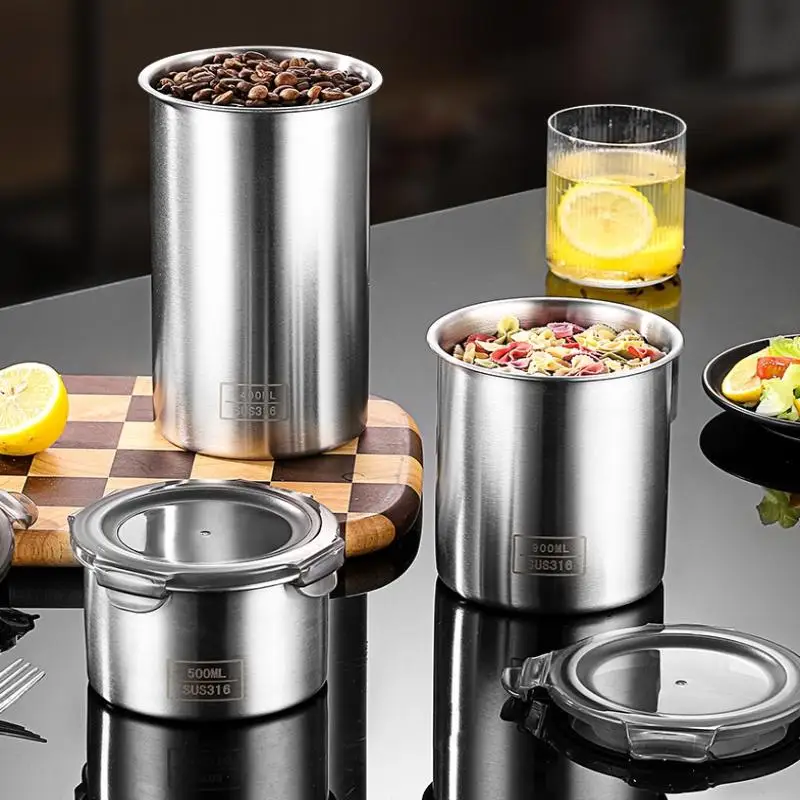 Edelstahl-Vorratsdosen-Set, 500/900/1400 ml, versiegelte Behälter, Küchen-Organizer für frisches Getreide, Gemüse, Kaffee