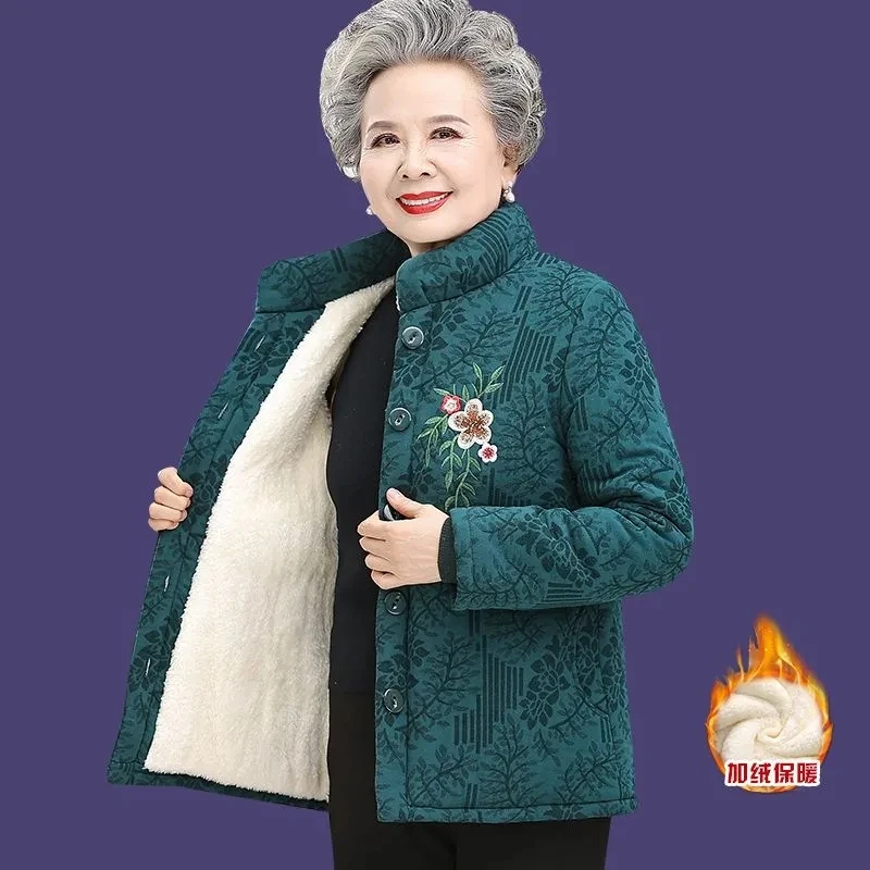 New Grandma Wear Cotton-Padded Coat Middle-Aged Elderly Mother Winter Clothes Women Parkas Velvet Thick Jacket Outerwear XL-5XL