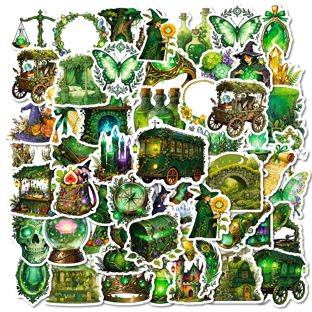 10/30/56 stücke Retro Grünen Wald Magie Hexe Aufkleber Gothic Ästhetische Kunst Aufkleber Koffer Skateboard Telefon Graffiti Aufkleber spielzeug