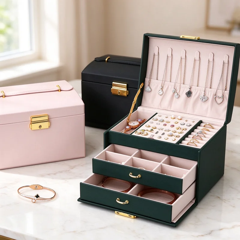 1PC Lock Arch 3-Layer Jewelry Box Portable Multi-layer Jewelry Storage Case for Rings Earrings Necklaces Bracelets Home Organize