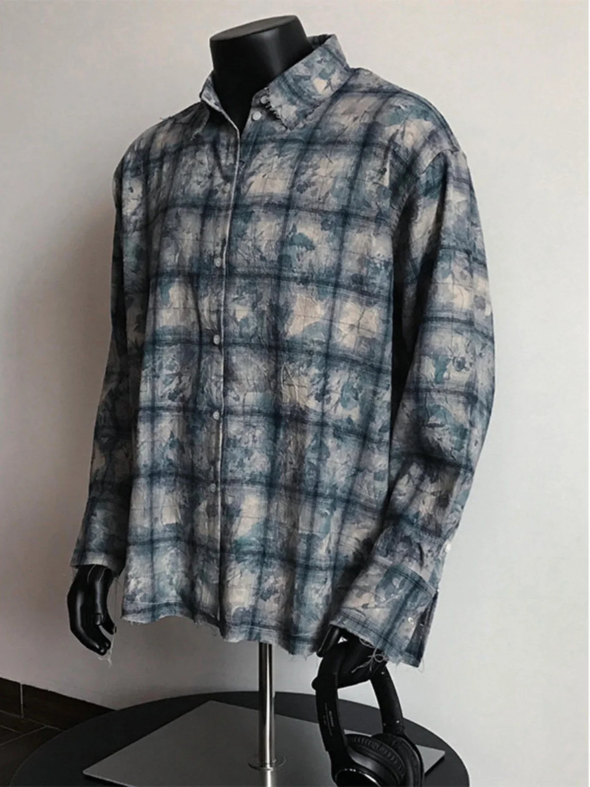 

Винтажная американская синяя клетчатая рубашка-куртка для мужчин, высококачественная, весенне-осенняя, в стиле ретро, свободного кроя, из хлопка, удлиненная.