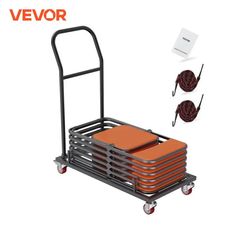 VEVOR Folding Chair Rack Dolly Iron Commercial Cart Trolley with 4 Casters Storage Transport for Flat Stacking Plastic Resin