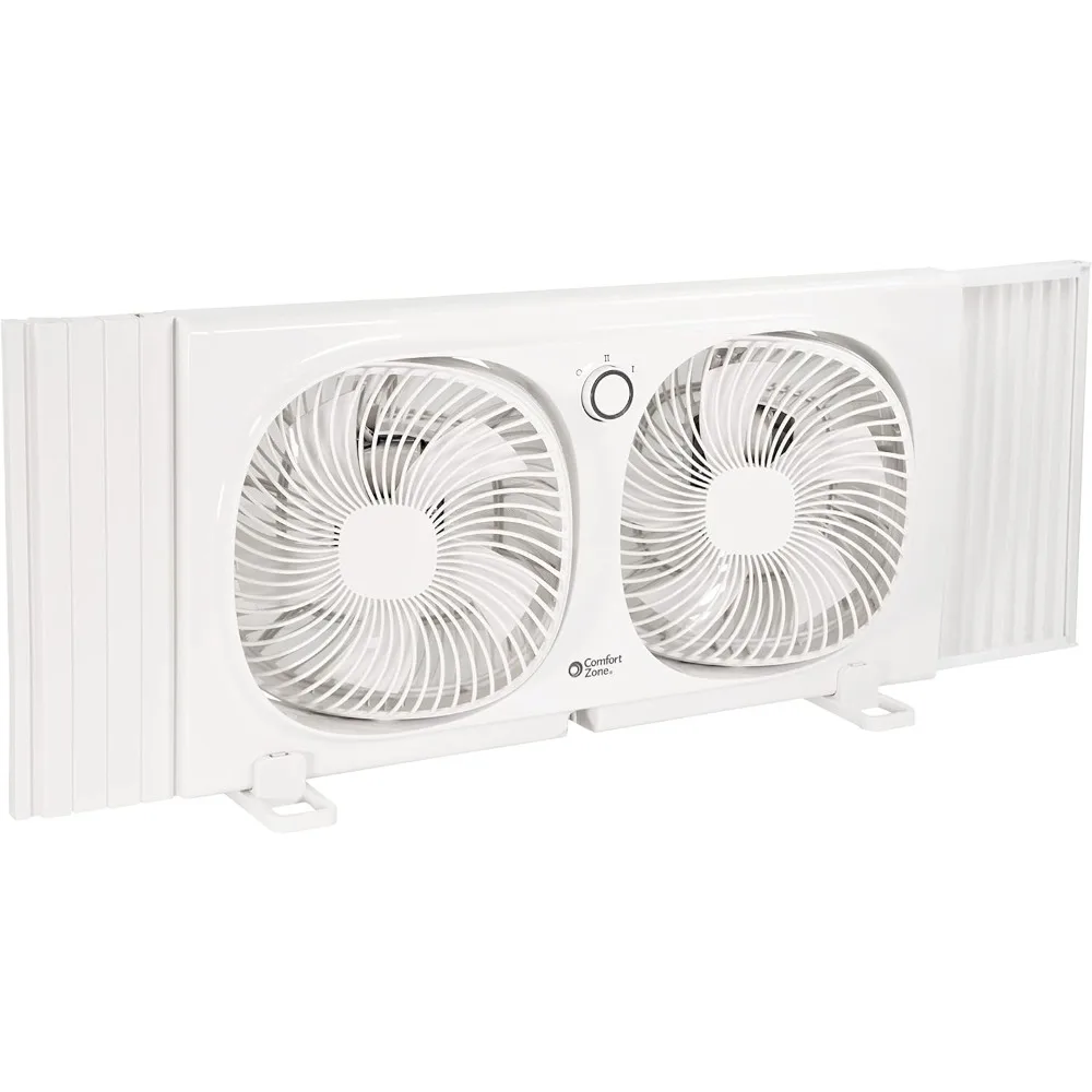 Twin Window Fan with Individual180 Degree Rotating Fan Heads, 9 inch, 2 Speed, Removable Bug Screen, Ideal for Home, Bedroom