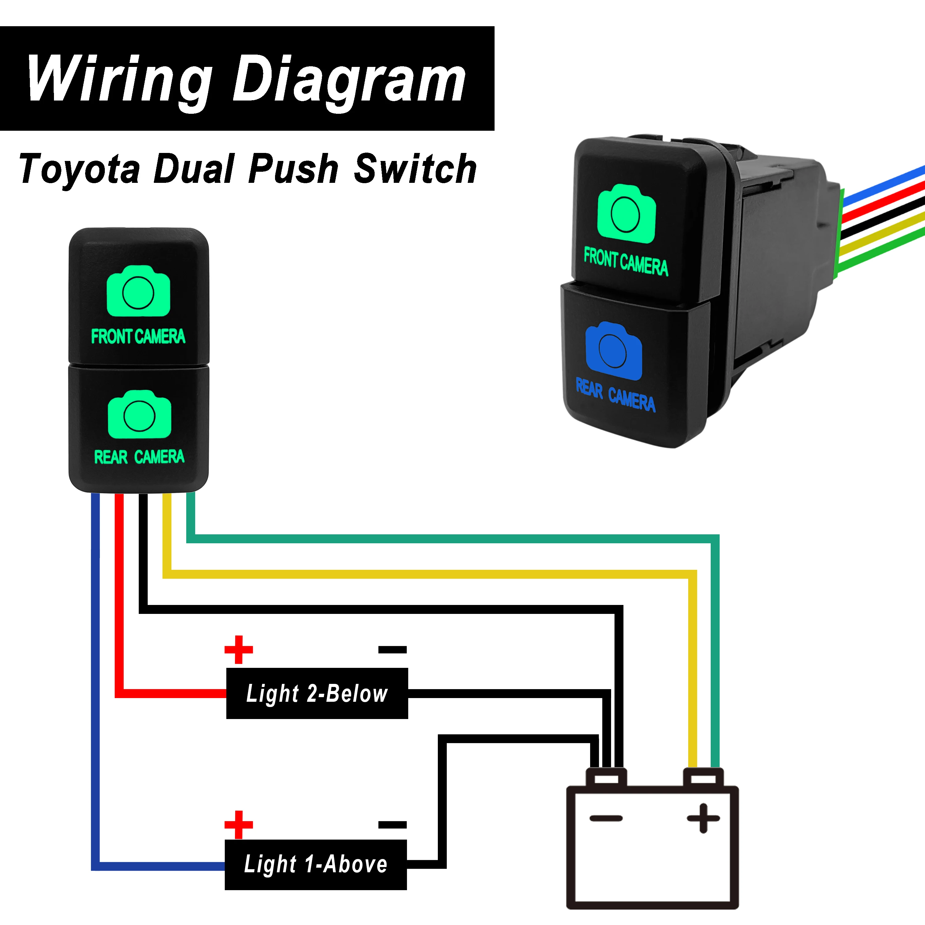 12V Dual Push Button Switch Green/Blue LED Light for FJ Cruiser Toyota Hilux Vigo 4Runner Prado RAV4 Bus Campers Car Accessories