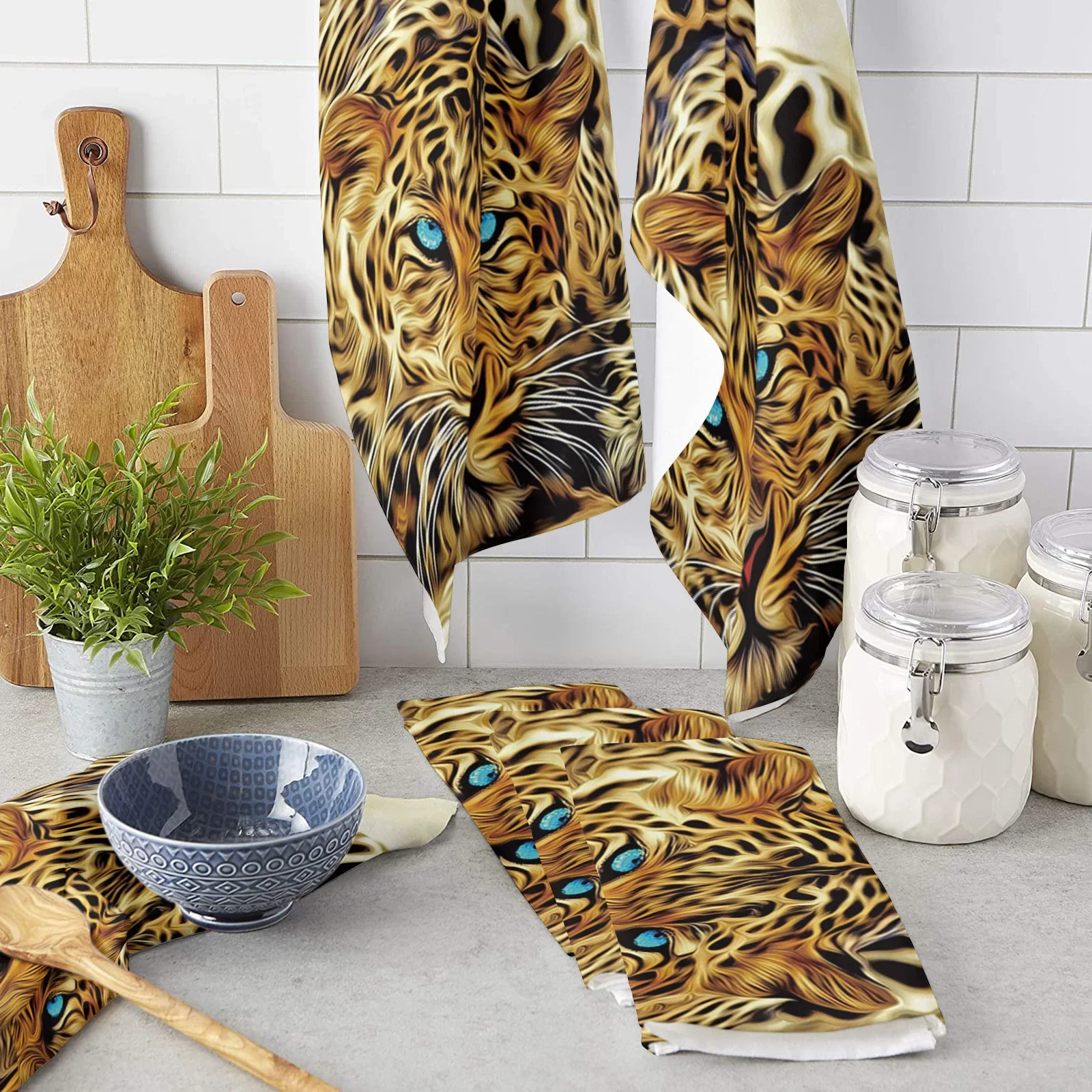 Cartoon Animal Leopard Kitchen Towel Set Cleaning Cloth Kitchen Accessories Dish Washing Cloth Household Decoracion