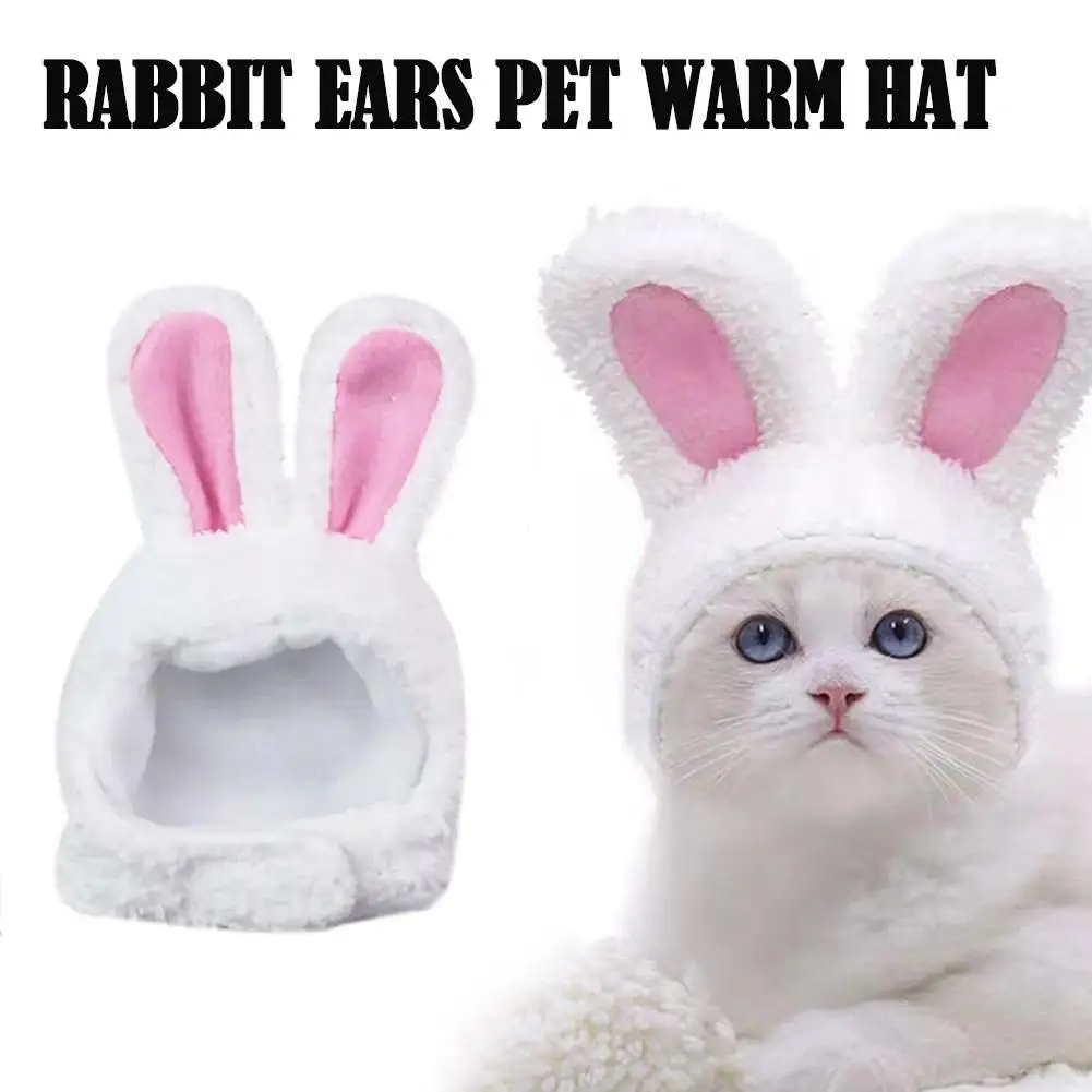 Cat Decorative Pet Products New Warm Cat Head Cover Rabbit Ear Plush Hat Lamb Accessories Pet Hat Cat Clothes  S9M7