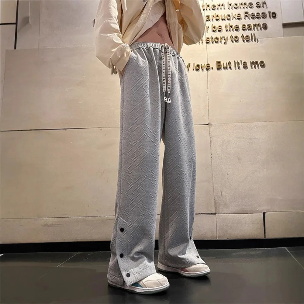 Heavyweight Buttoned Split Sweatpants Men's American Retro Oversize High Street Vibe Draped Casual Long Pants
