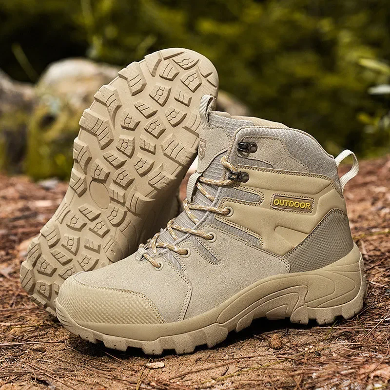 New Fashion Khaki Men's Tactical Boots Big Size 48 Waterproof Hiking Boots Men Non-slip Outdoor Boots Zapatillas Trekking Hombre