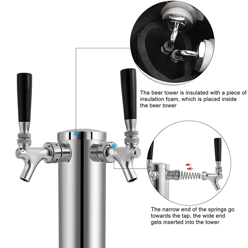 Draft Kegerator Beer Tower,3’’ Diameter Column Beer Faucet  Dispenser,Beer Tower Tap For Homebrew & Bar