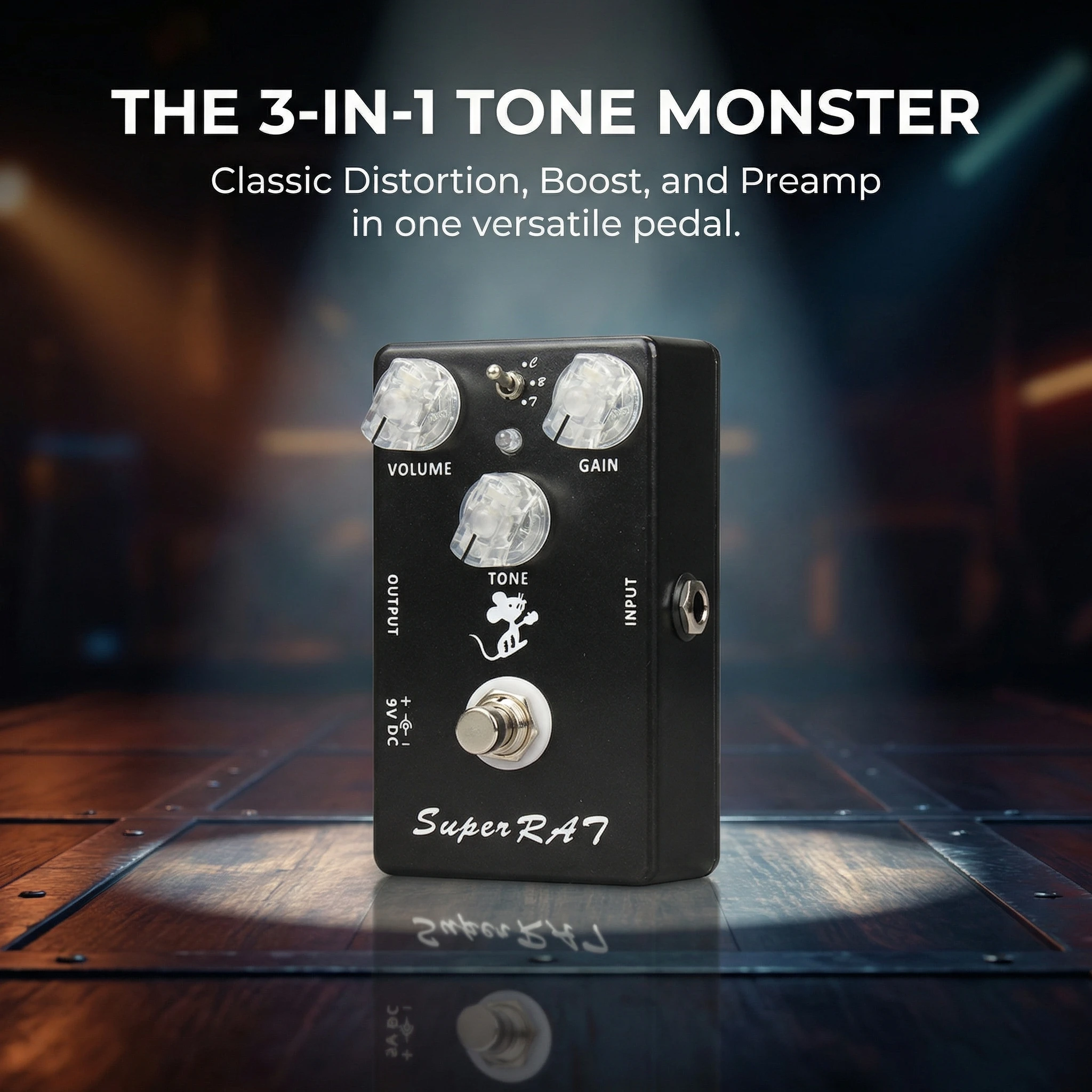 

Moskyaudio Super RAT Distortion Effect Pedal Hand-Made 3 Modes Classic Rat Distortion/Boost/Preamp for Bass/Guitar True Bypass