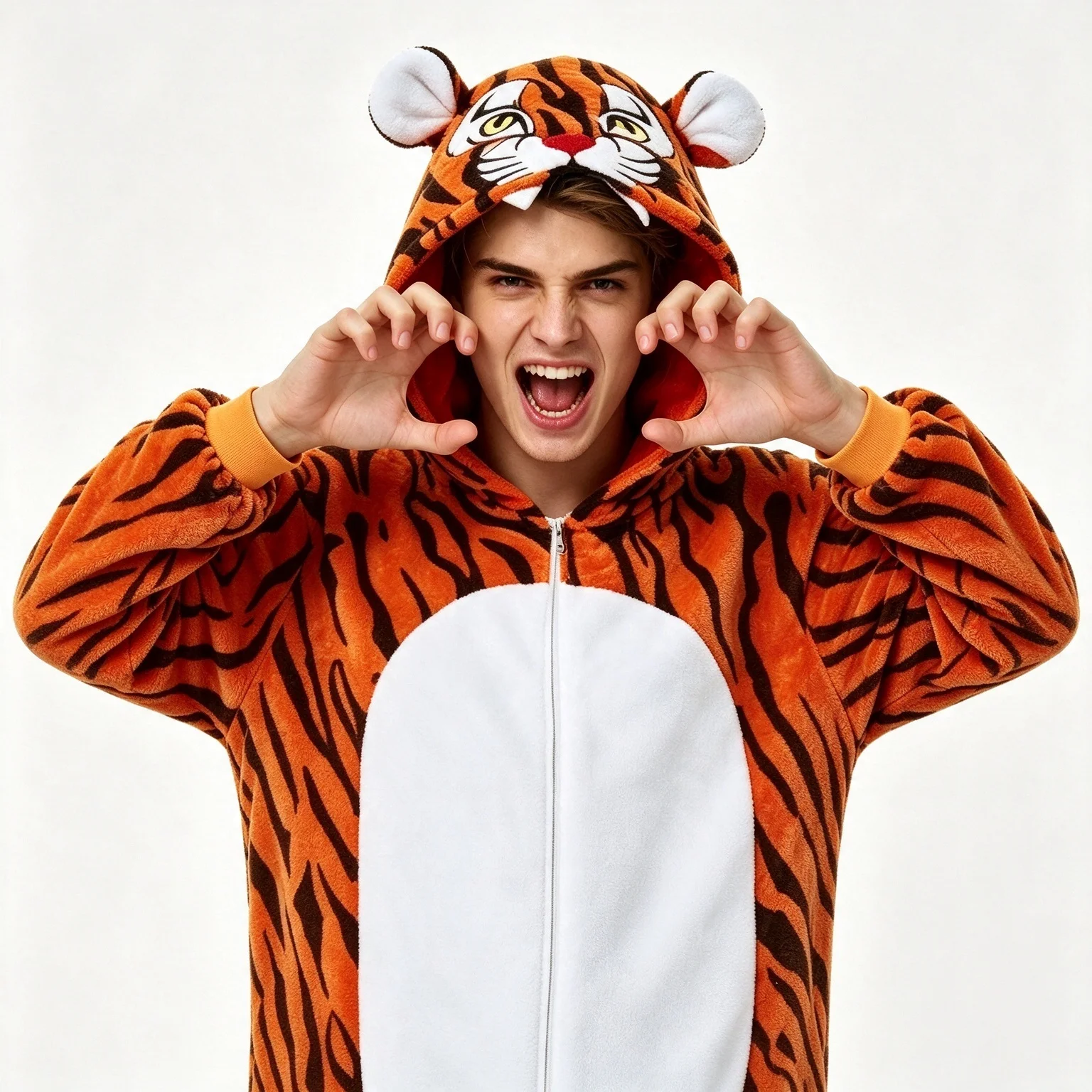 Onesie Tiger jumpsuit, flannel cartoon animal sleepwear, role-playing suit Tiger