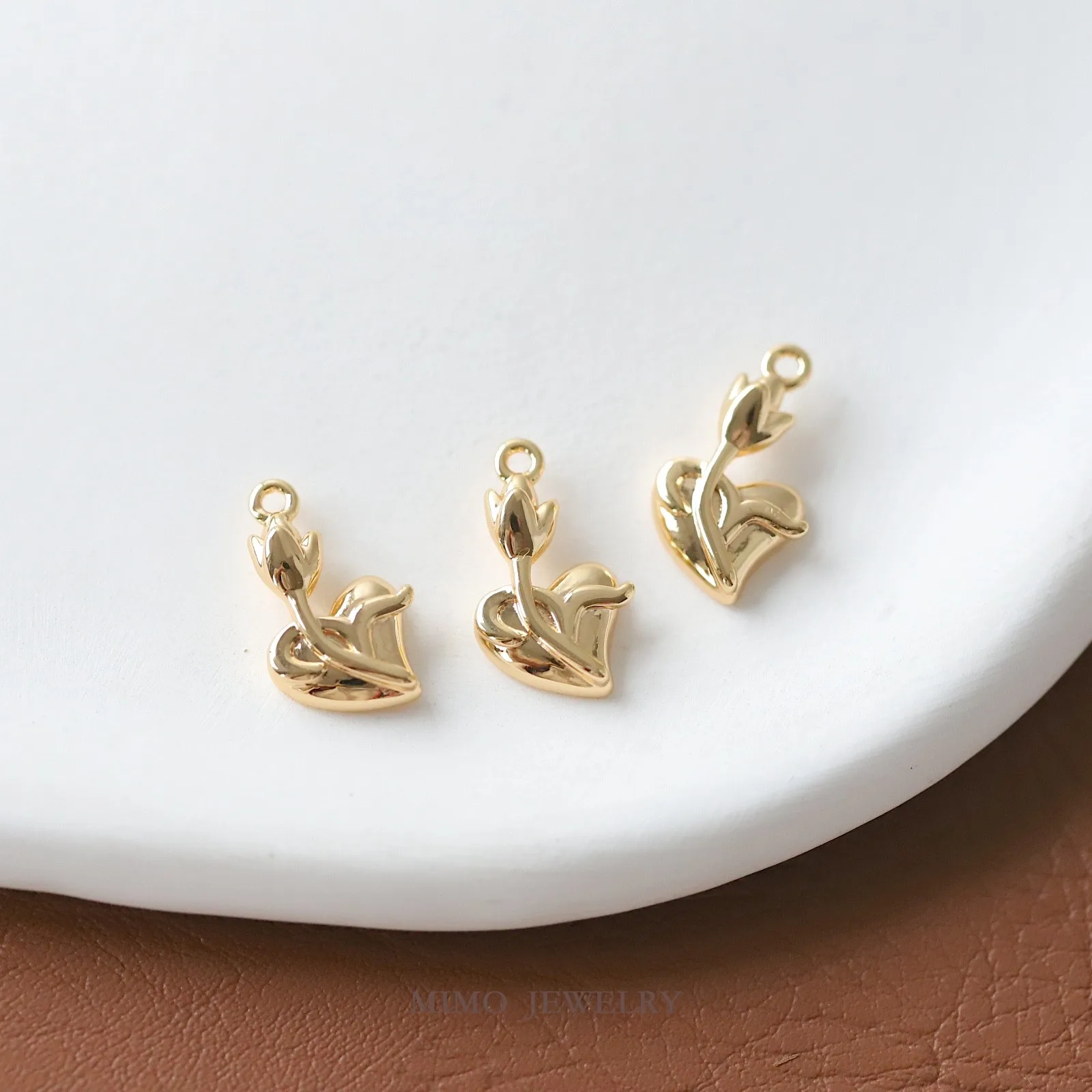 Love, Playful, Cute Peach Blossom Charms Pendant Supplies DIY Hand Brass Gold Plated Accessories 16.5x9.2mm