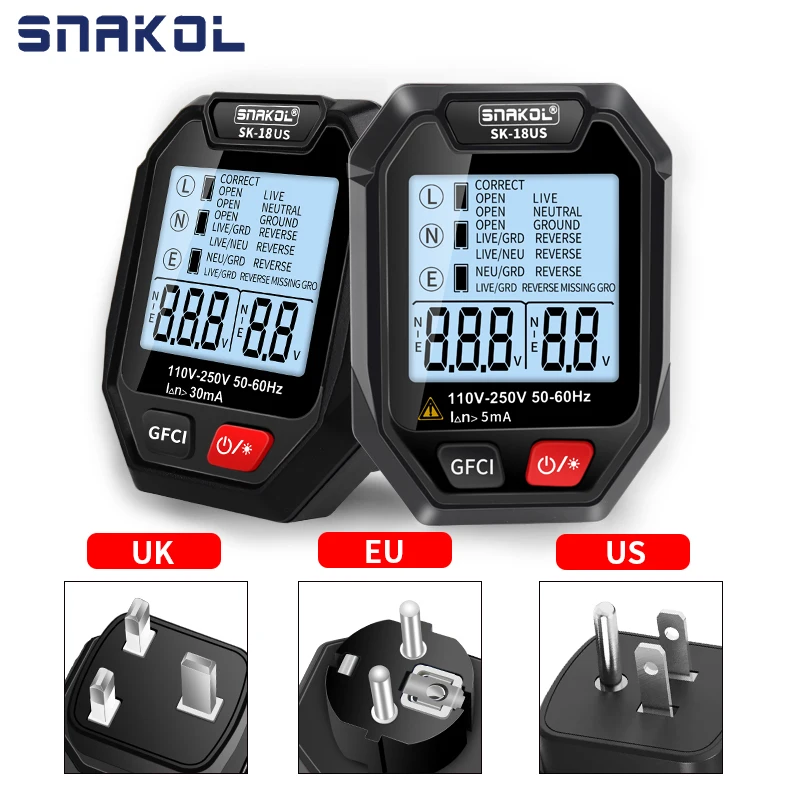 Digital Socket Tester Voltage RCD Test Socket Detector EU US UK Plug Ground Zero Line Polarity Phase Check Tools