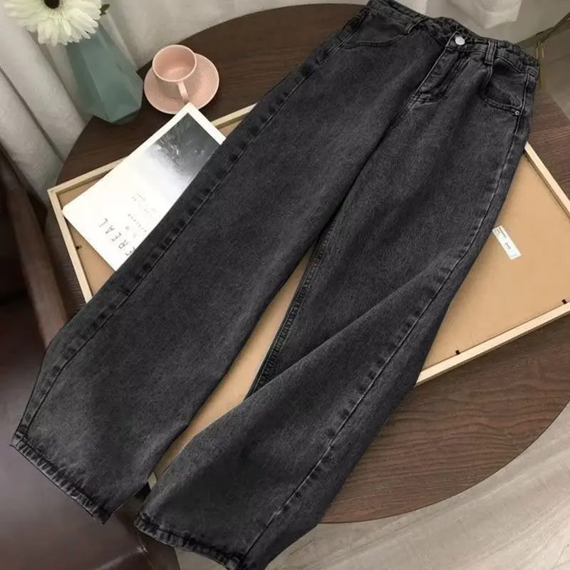 Y2K Retro Straight Leg Jeans High Street Wide Leg Loose Casual Pants Unisex Versatile Korean Style Slimming for Young