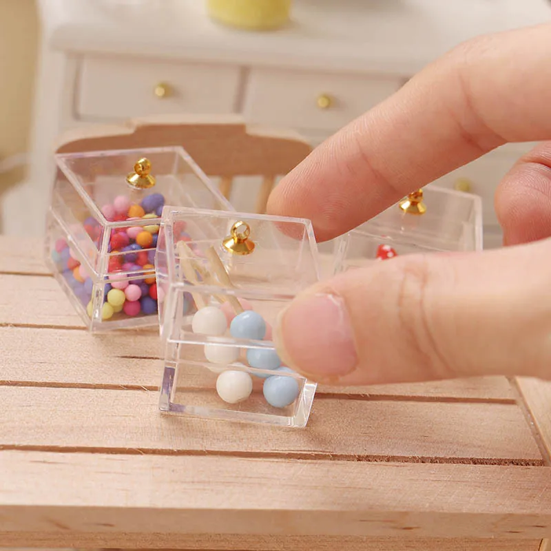 1:12 BJD Dolls Dollhouse Mini Transparent Jewel Case Storage Box Miniature Items Candy Jar Doll House Accessories Kitchen Toys