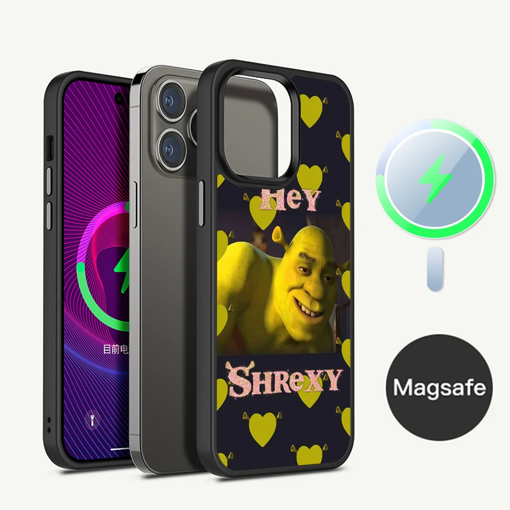 Cartoon Funny S-shreks Phone Case Magesafe Magnetic Wireless Charge Case For iPhone 11 12 13 14 15 Pro Max Plus Mini