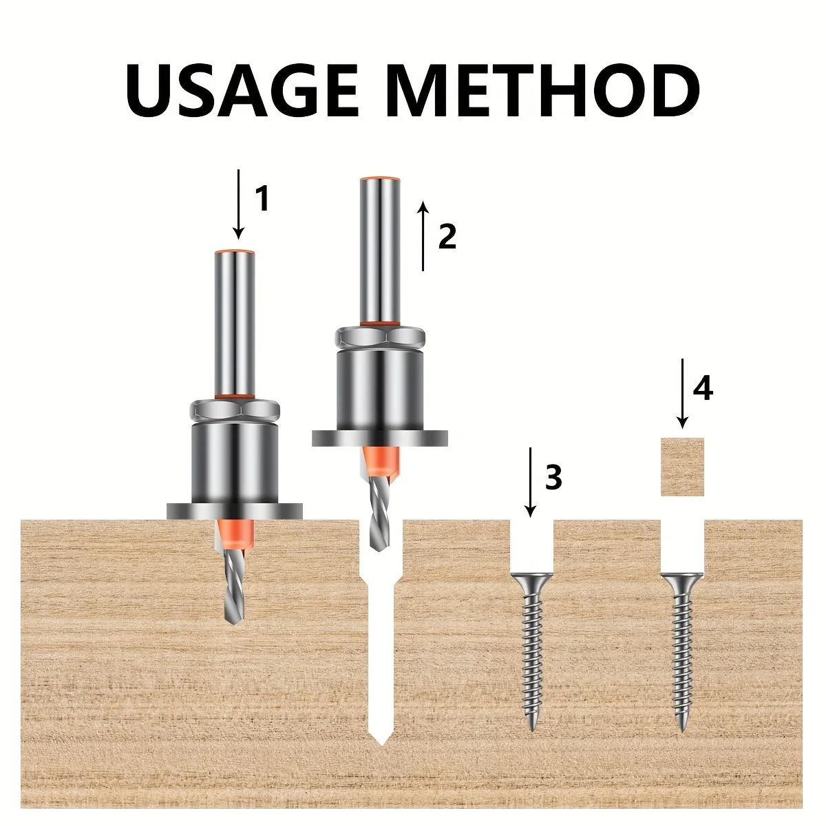 ‌1/5Pcs Countersink Drill Bit Set w/Depth Stop - Alloy Step Drill for Wood Screws & Precision Cone Holes‌