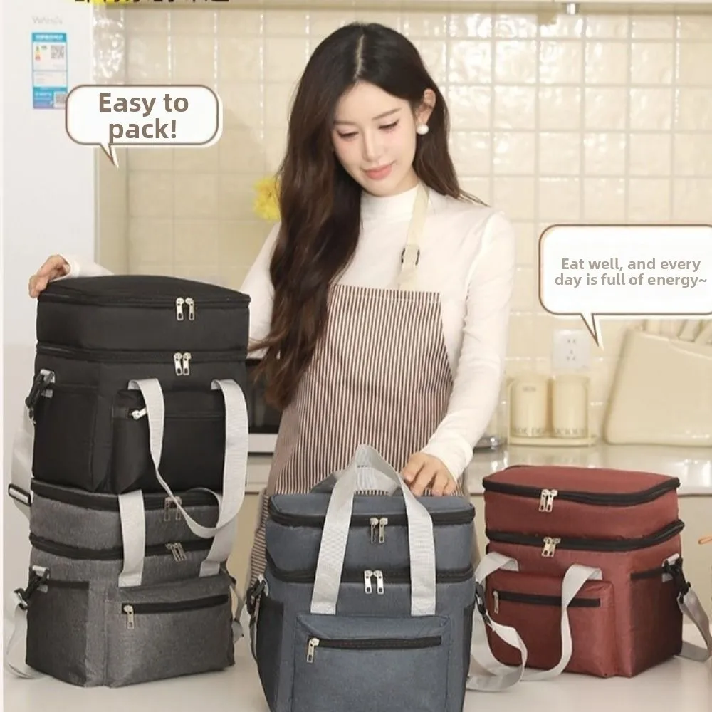 

Large Capacity Insulated Lunch Bag Double Layer Handheld Picnic Bag Fresh-Keeping Thickened Thermal Lunch Pouch Office Worker