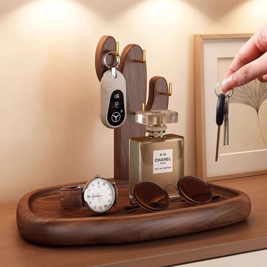 1pcs, Entrance Key Hanging Rack, Retro Style Table, Solid Wood Storage Rack, Decorative Glasses and Watch Display Rack