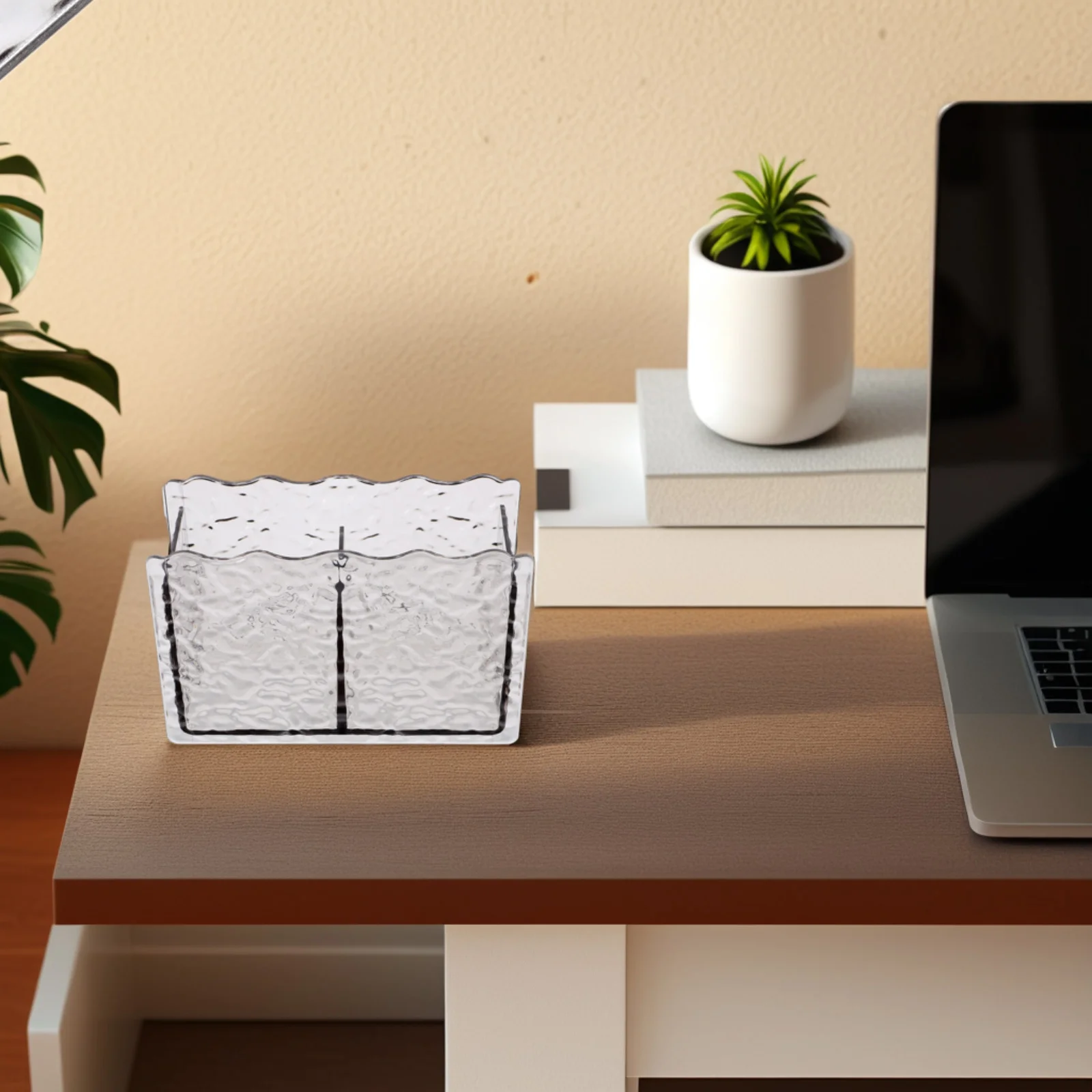 

Desk Clear Pen Holder Plastic Pencil Cup Small Organizer Double Grid Pen Organizer for Office Study Makeup Holder