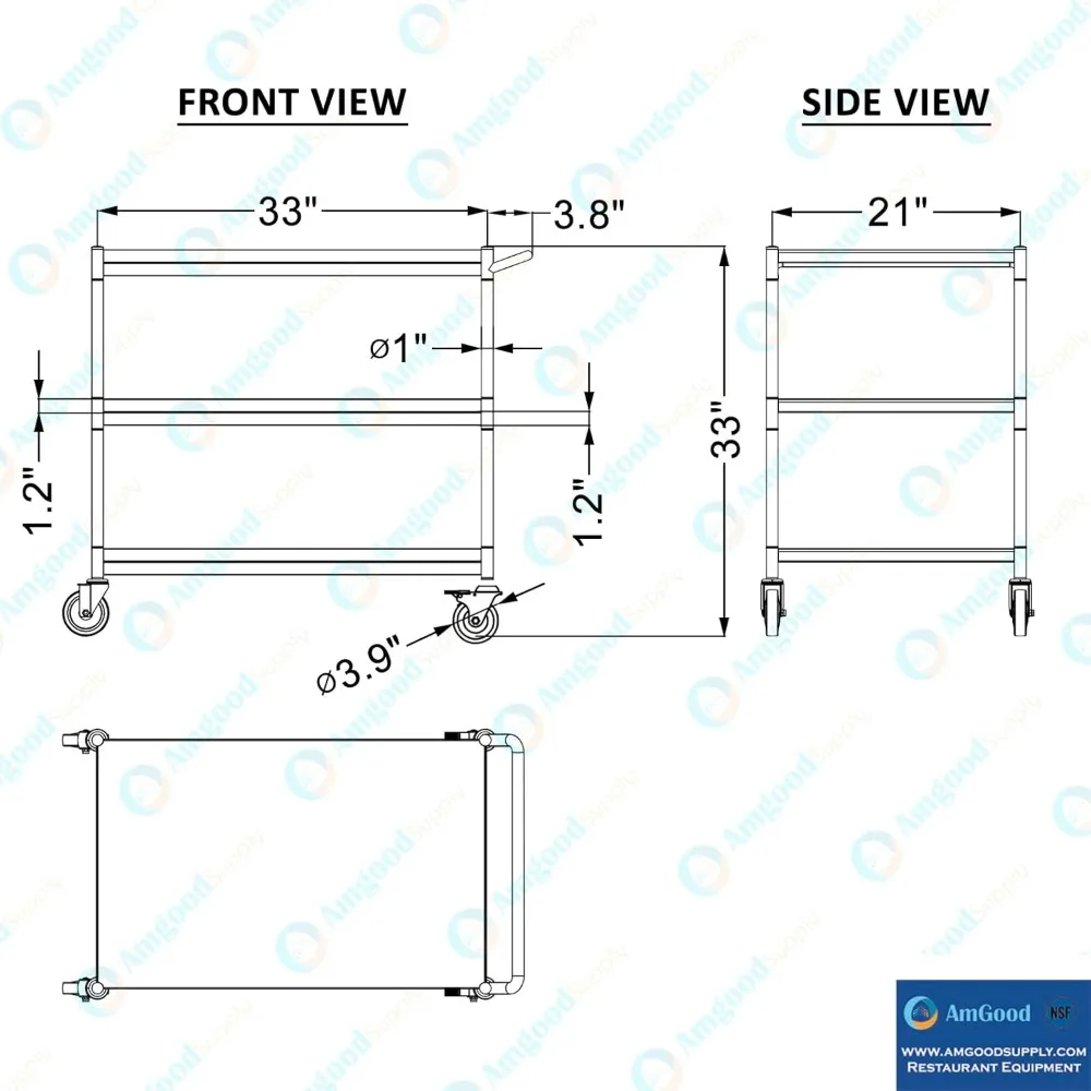 عربة أدوات من الفولاذ المقاوم للصدأ مكونة من 3 طبقات مع عجلات ومقبض، عرض 21 × 33 طول × 33 ارتفاعًا #4