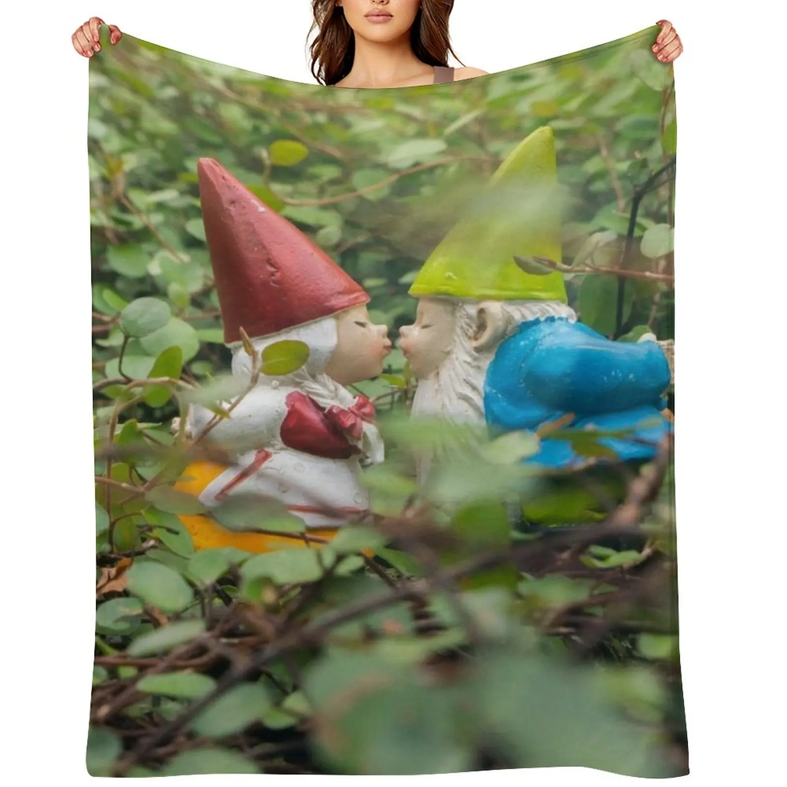

First Kiss - Kissing Gnomes Throw Blanket Custom Sofa Throw Cute Plaid Blankets