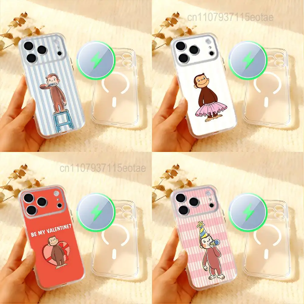 

Curious G-George M-Monkey Phone Case For iPhone 17,16,15,14,13,12,11 Pro,Max,Plus,Mini,Air,E Magnetic Frosted Clear