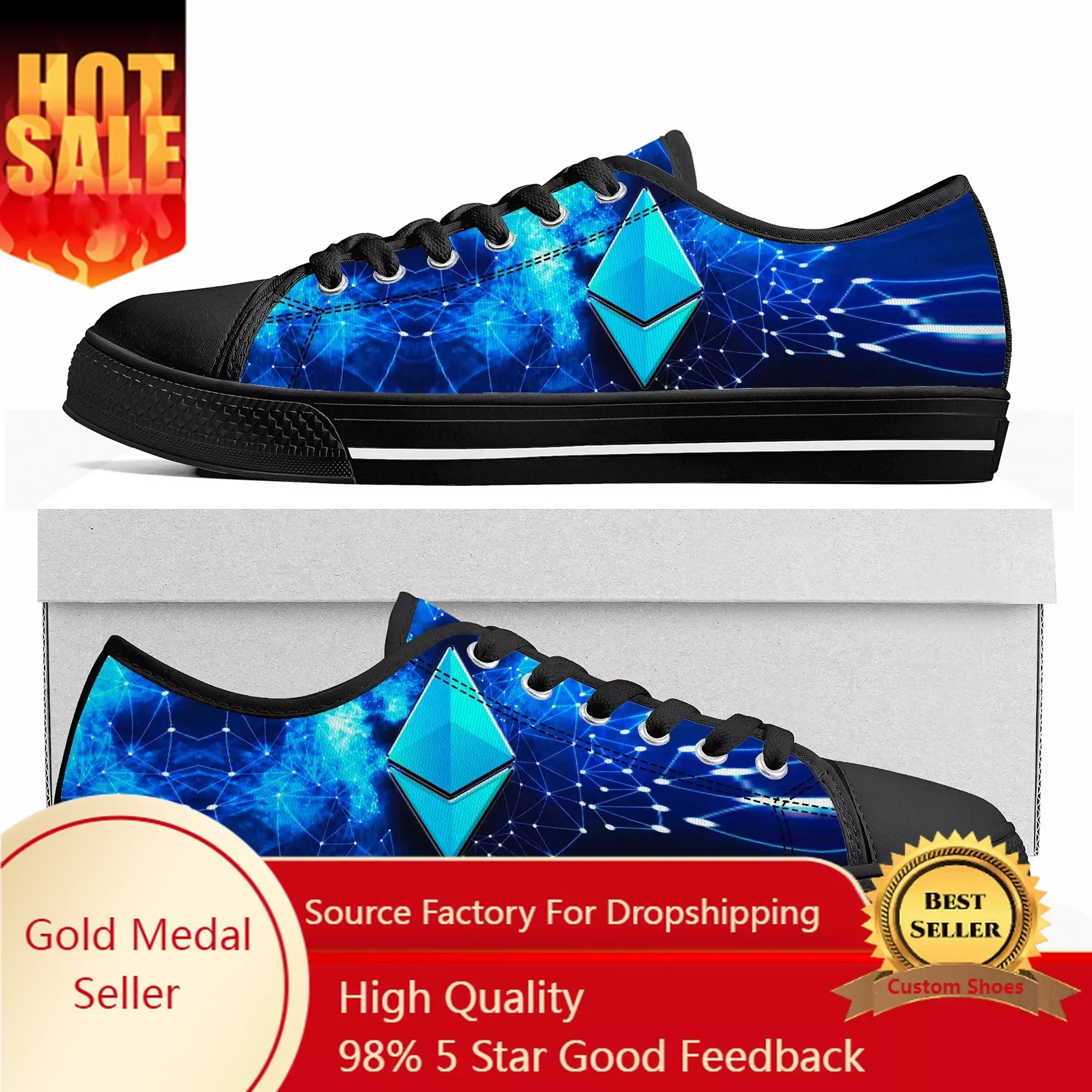 Ethereum Cryptocurrency ETH Coin Low Top High Quality Sneakers Mens Womens Canvas Sneaker Couple Shoes Custom Shoe