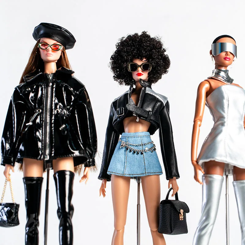 New Listed 1/6 Doll Toy Clothe 30cm Supermodel Doll Clothing COOL GIRL Series Leather Coat Denim Skirt Sunglasses DIY Accessorie