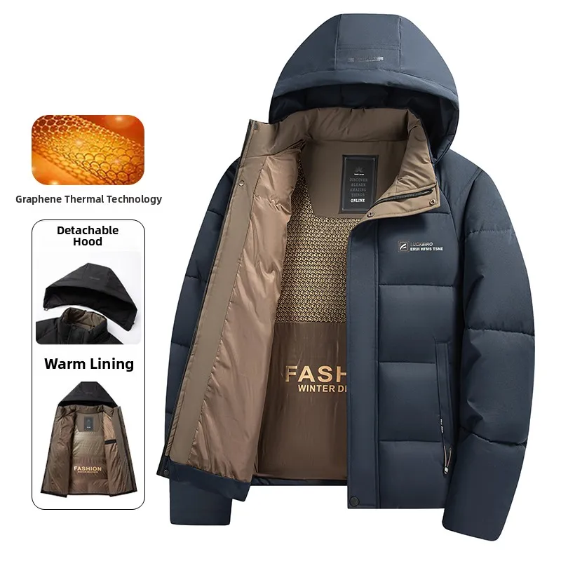 

Мужская зимняя модная куртка из хлопка с отстегивающимся капюшоном, повседневная, стандартной длины