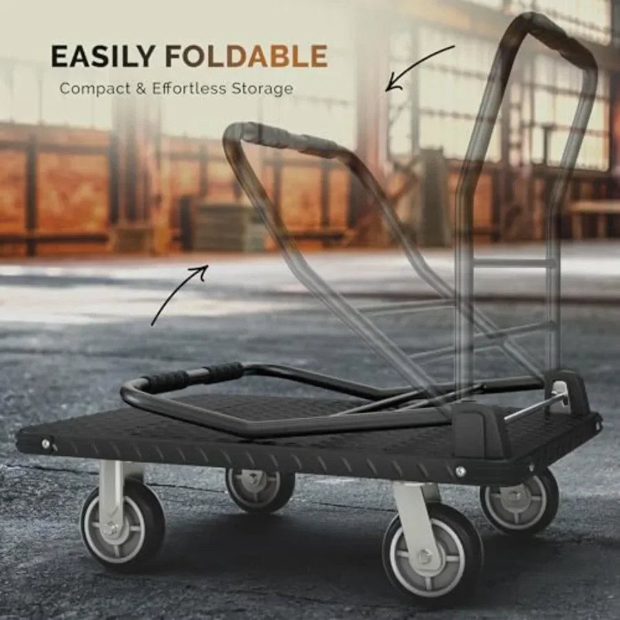 Foldable Push Cart Dolly for moving furniture and luggage Heavy-duty steel frame Black Space-saving collapsible design with swi